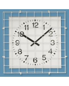 Large sports hall clock with wire mesh protective guard
