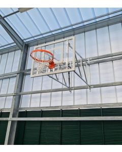 Galvanised steel sideways hinged basketball goals with acrylic backboards