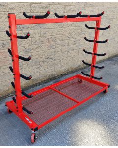 Socketed gamespost pole storage trolley for sports halls