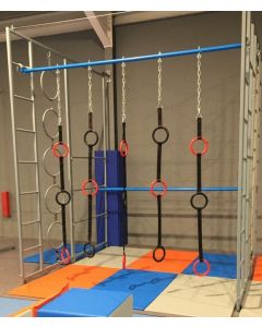 Sea of rings. Multi-height linked rings for wall hinged climbing frames